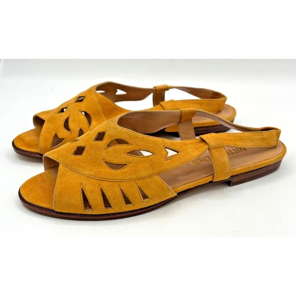 Bottega Veneta Yellow Suede Leather Slingback Strap Sandals Vintage Cutouts Flat - Picture 4 of 16
